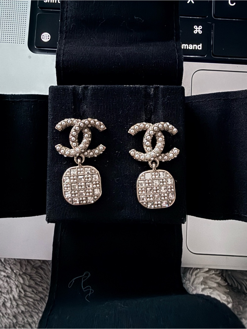 CHANEL Gold-Tone Pearl & Crystal CC Drop Earrings